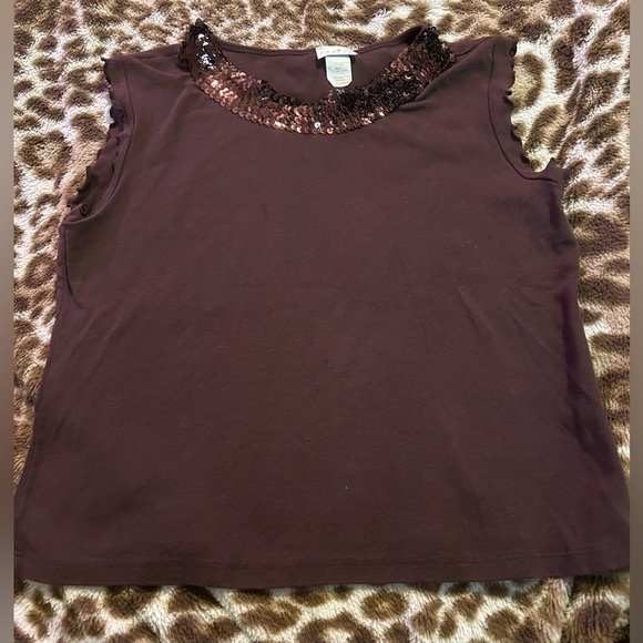 Tops - Sequin-Embellished Brown Sleeveless Top